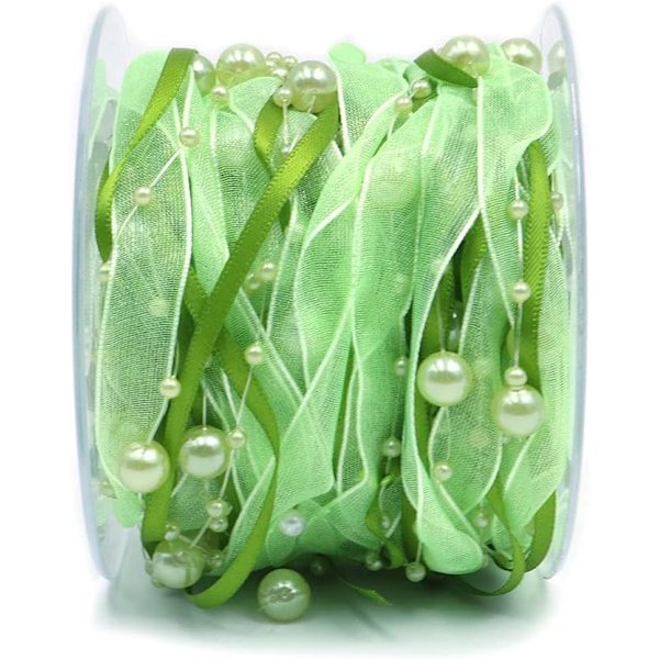 1PC Vihreä Tekohelmi Nauha Chiffon Nauha ja Organza Pitsi