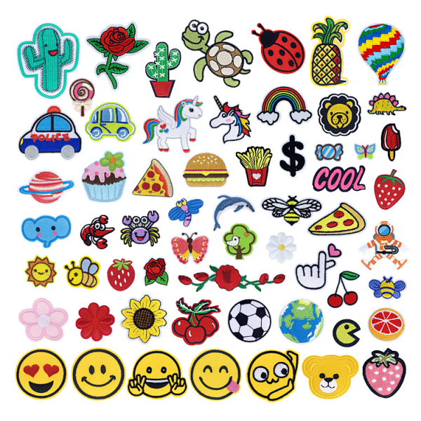 60 stk. strygejern på vintage hippie patches store broderede patche