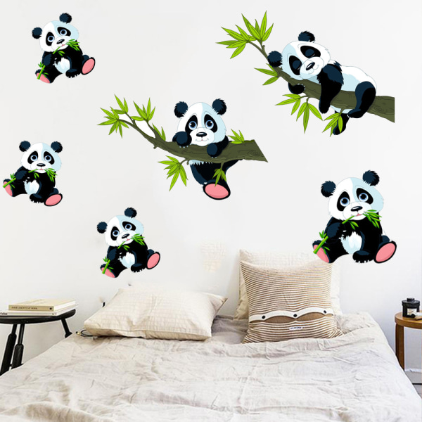Panda och bambu väggklistermärken djur väggdekaler barn sovrum P