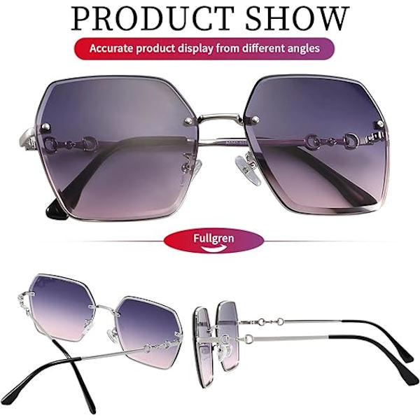 Rimless solbriller til kvinder, oversize polariserede solbriller, mode