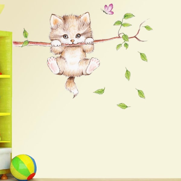 Tecknad söt katt gren väggdekal Avtagbar kattunge Wall Sticke
