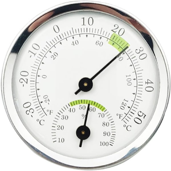 Hygrometer Romtermometer, 2 i 1 Analog Hygrometer og Termometer, Mini Termometer 5.8cm, Sølv Grønn