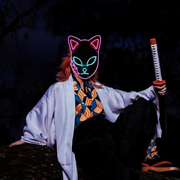 Fox Mask, Led Halloween Mask Demon Fox Mask Demon Slayer Cosplay