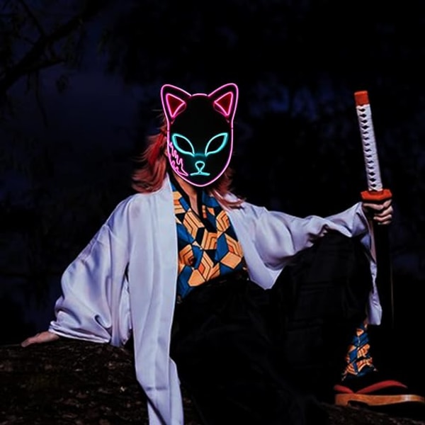 Kettu naamio, Led Halloween naamio Demon Fox naamio Demon Slayer Cosplay