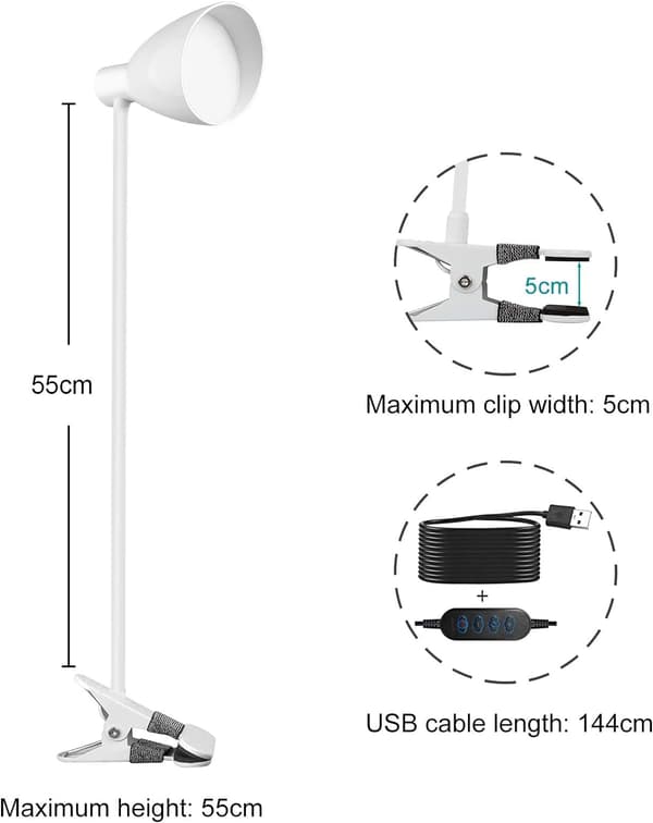 Klipslampe for barneseng, LED-bordlampe med dimbar klips,