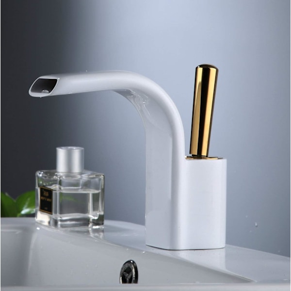 Håndvaskhane til badeværelse med hvid finish guld krom mixer tap 1 Ho
