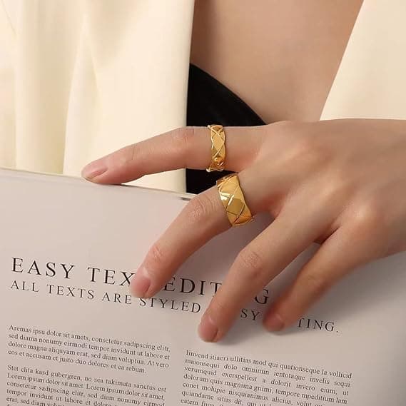 Knuse gingham mønster Ring 18k Gull Ringer for Kvinner mann, Bred Gol