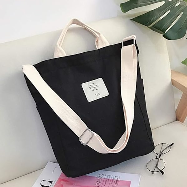 Axelväska i canvas, toteväska i bomull, shoppingväska, crossbodyväska, resväska