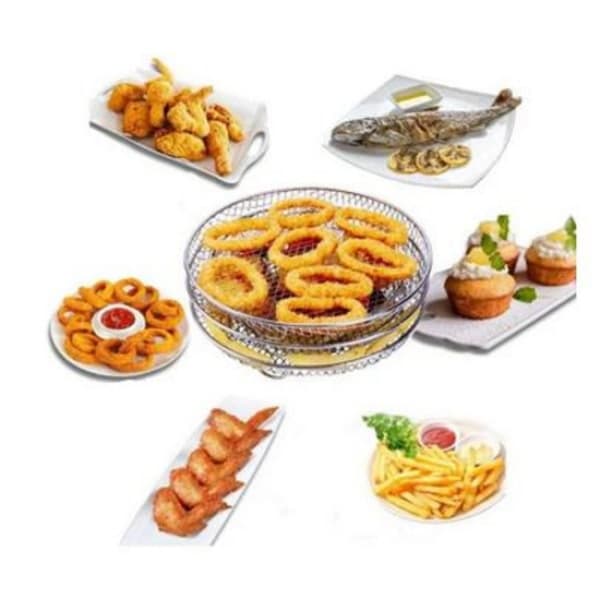 3-pack Luftfritösställ Luftfritös Korgbricka Rostfritt Stål - Rund Silver