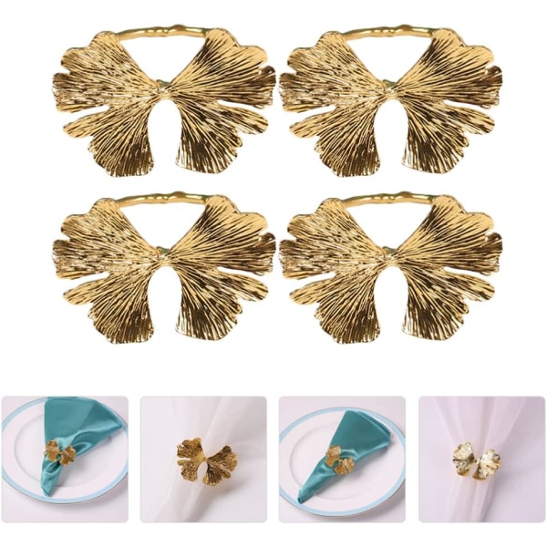 4 stk Ginkgo Blad Serviettringholder Blader Serviettspenne Metall Na
