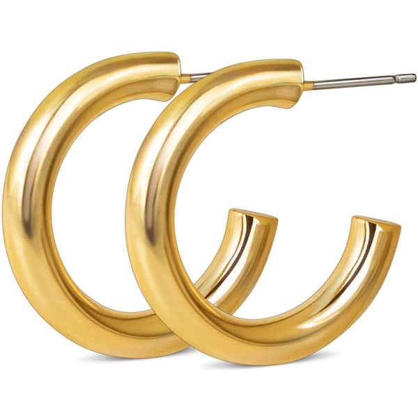 14K guldfarvede lette chunky åbne bøjler | Gold Hoop Earrin