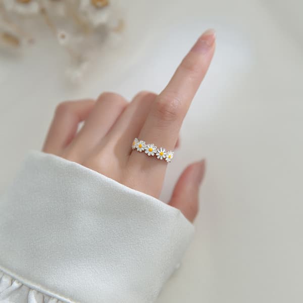 Öppen ring i sterling silver, justerbar solrosbröllopsring