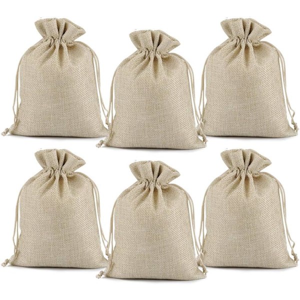 50 st Jutepåsar för gåvor, bröllop, hessian, linne, smyckespåsar
