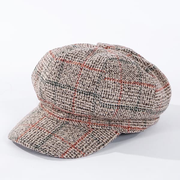 1 stk Khaki Beret Hat Retro Rutete Høst Vinter for Kvinner