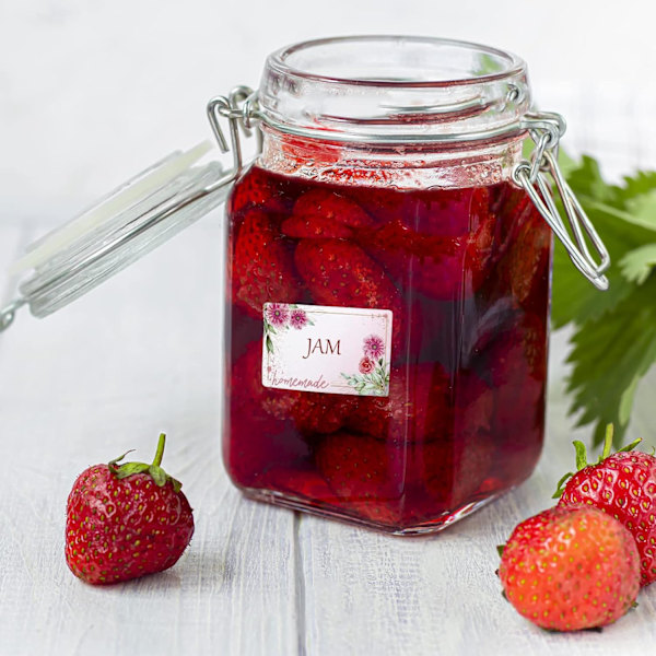 500 st Jam Etiketter, Rektangulära Blommiga Självhäftande Etiketter för Burkar