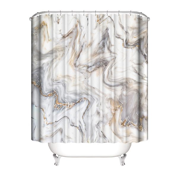 Grå Guld Marmor Duschdraperi Set, Abstrakt Modern Duschdraperi