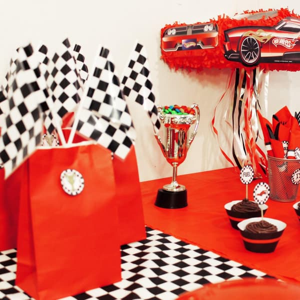 14*21cm Ternet Sort & Hvid Racing Stick Flag - Plast Stik