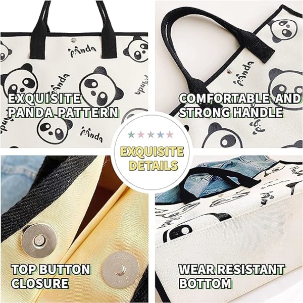 Beach Tote Bag Aesthetic, Large Size Canvas Skuldertaske, Panda Des