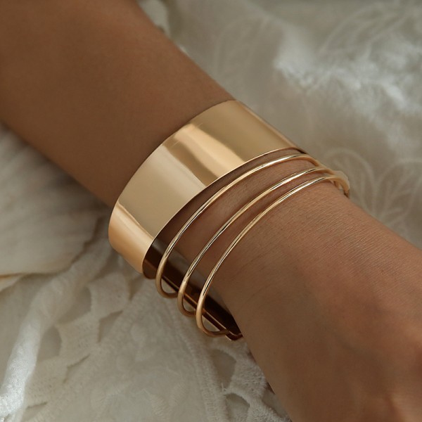 Ny Boho bred linje manschett öppen armband punk cool glänsande ring armband