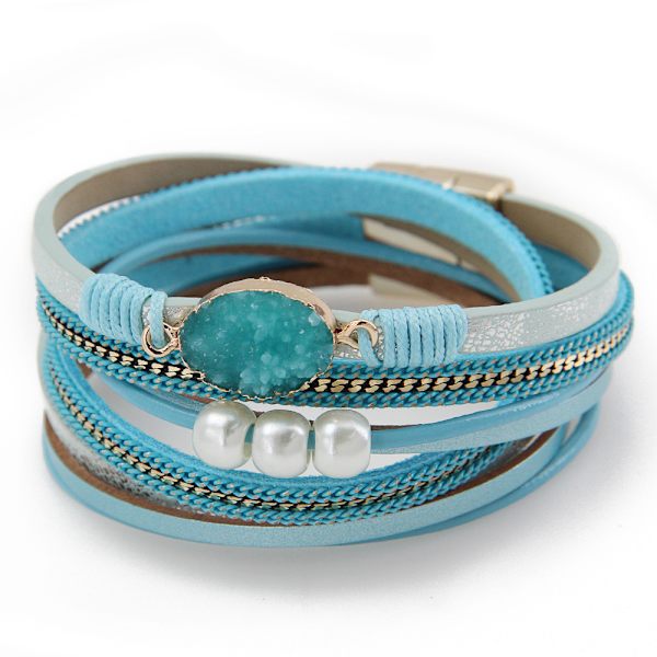 Lær innpakket armbånd Boho mansjettarmbånd Krystallperlearmbånd w