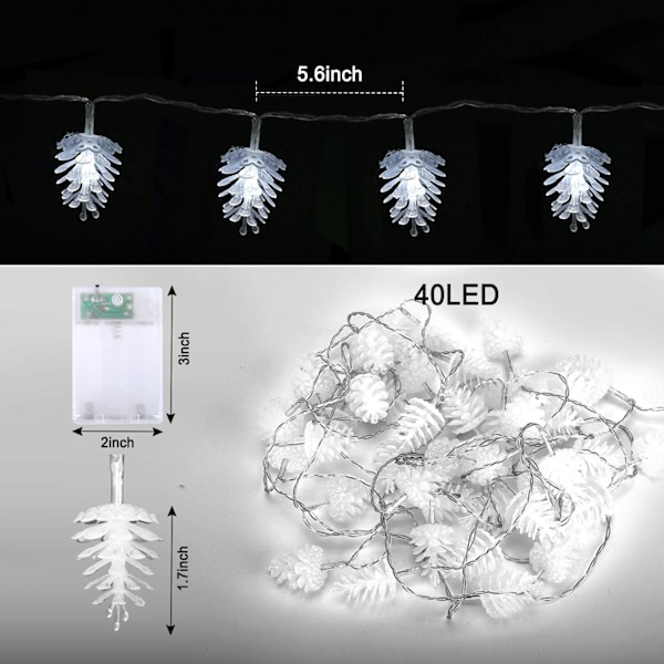 Julgran ljusslinga med tallkottar 40 LED 6 meter ljusslinga
