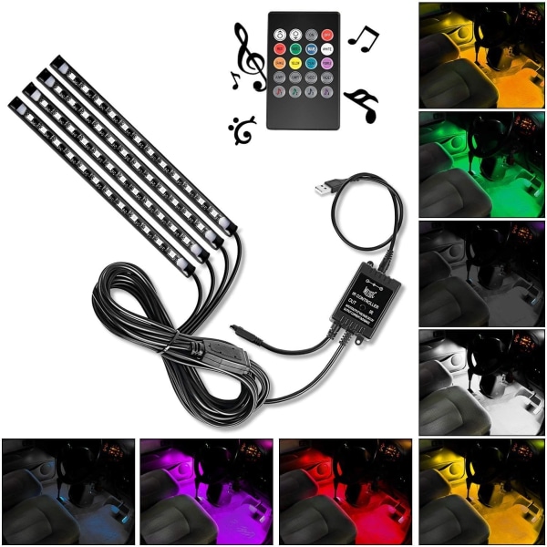 48 lysdioder USB interiörbelysning DC 5V Multicolor Music Car Strip Ljus