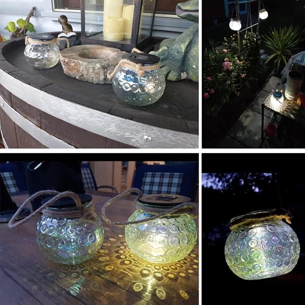 2 LED Glas Solcelle Lampe Kuglelys Solglas Mason Krukke Vandtæt