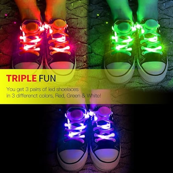 3 par | LED-upplysta snören 3 mönster för fest, dans, löpning