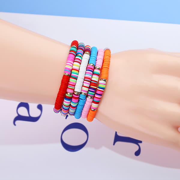 12 stk/sett Armbånd Surfer Armbånd for Kvinner Stablet Leire Perle