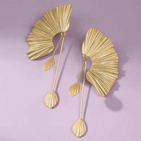Guld Dangle Drop Øreringe Statement Trendy Blad Øreringe Tassel E