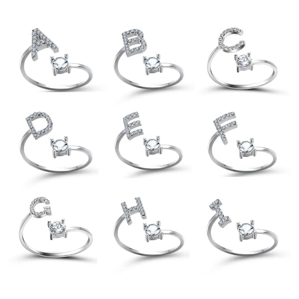 Sæt Initial Letter Alphabet Knuckle Rings Sølv og Guld Krystal