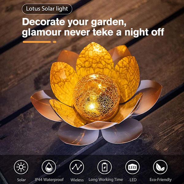 Lotus-formet solcellelampe, solcellelampe til hagen, utendørs solcellelampe, g