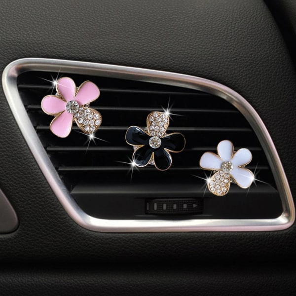 Air Vent Clips, 3 st Crystal Flower Car Air Fresheners Vents Cli
