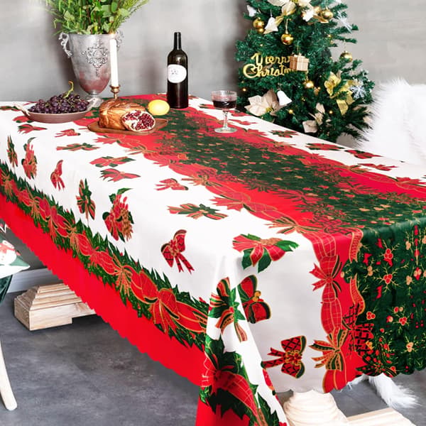 1 st bordsduk Jul Dekorationer Röd Polyester Rektangulär