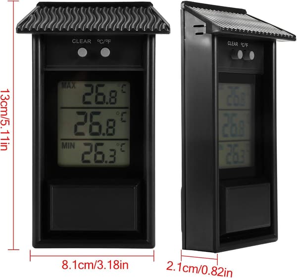 Elektronisk utendørs termometer, maksimum og minimum drivhustermometer, egnet for hagedrivhus (svart)