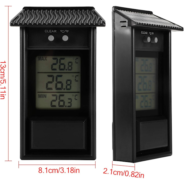 Elektronisk utomhustermometer, Maximum- och minimumtermometer för växthus, lämplig för trädgårdsväxthus (Svart)
