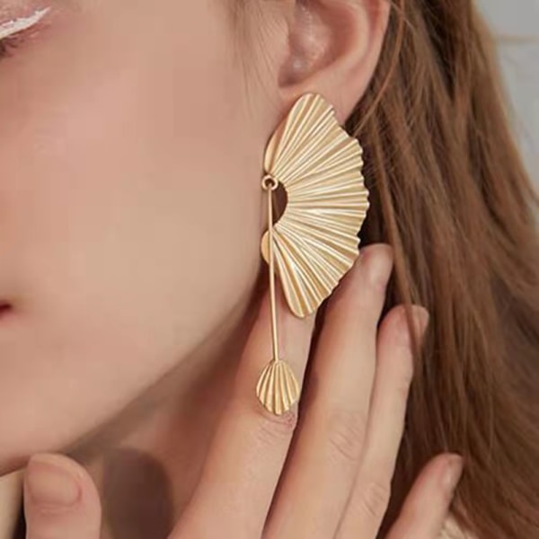 Guld Dangle Drop Øreringe Statement Trendy Blad Øreringe Tassel E