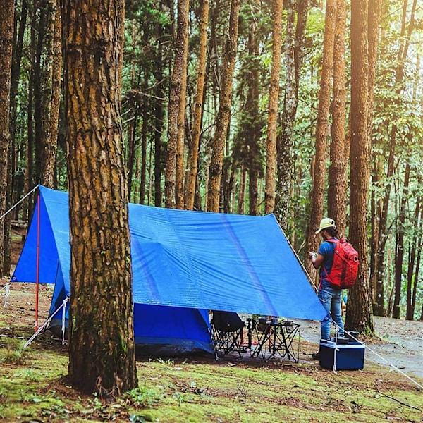 Vahva vedenpitävä PE-pressu vahvistetuilla purjerenkailla, sininen-harmaa (4m x 4m, 140g/m²)