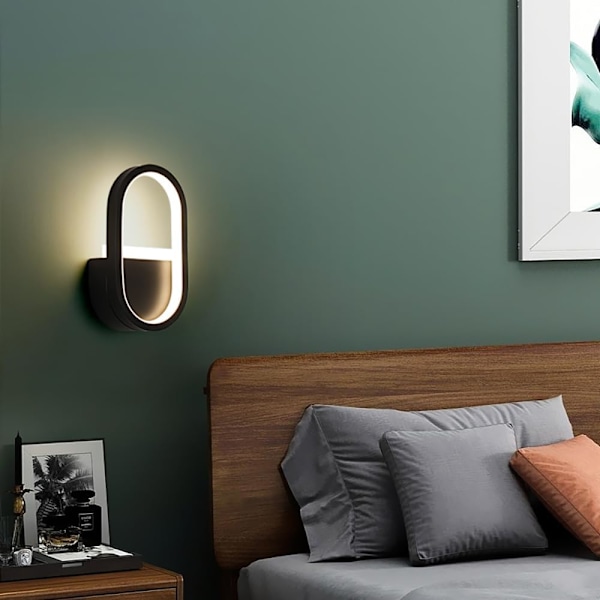 LED Væglampe, 15W Moderne Indendørs Væglampe, Kreativ Metal Væglampe, Soveværelse, Stue (Sort)
