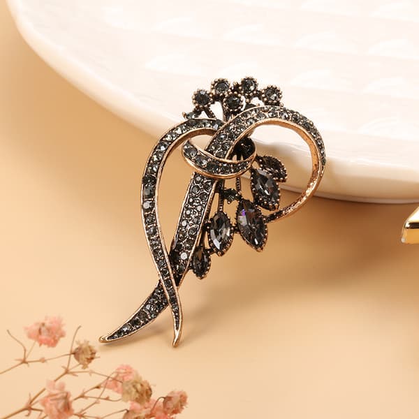 Krystalblomst Dame Brosche Nål Guld Farve Arabesque Rhinestone B