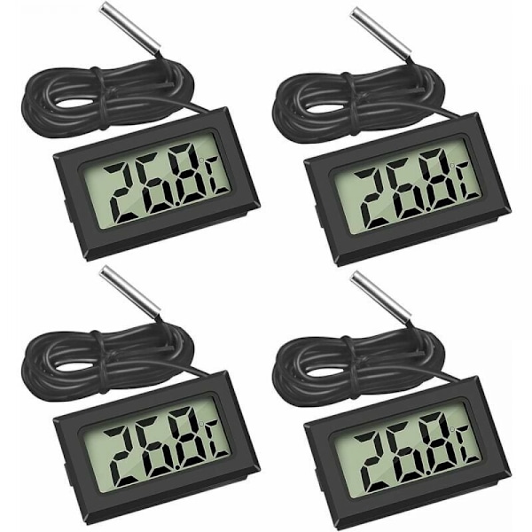(4X Svart) Mini Digital LCD Temperaturtermometer med Temperaturprob Sensor Testare för Kyl Frysar Akvarium