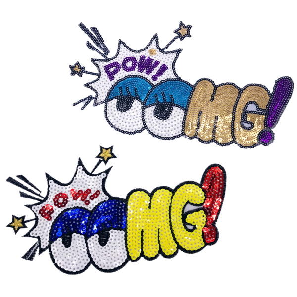 4pcs English cartoon sequin embroidery fabric patch clothing back