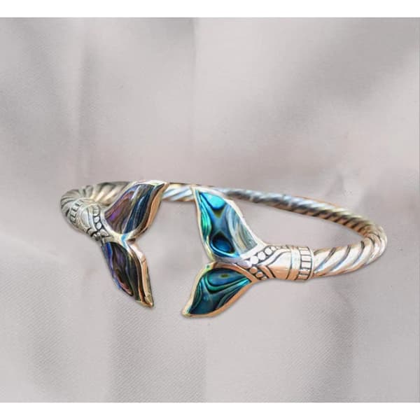 Abalone-skal og sølv Mermaid Tail armbånd, justerbar
