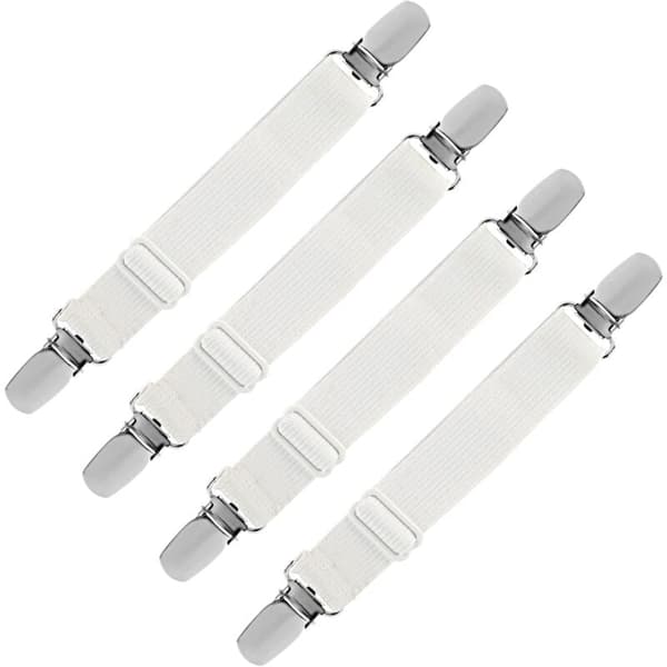Elastisk Lakanhållare, Justerbar Fästrem för Lakan, Soffor, Strykbrädsöverdrag (Vit, 4-pack) Sträcker sig 60cm