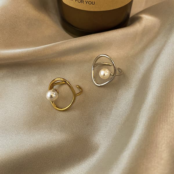 Gullfarget åpen falsk perle ring, dame ring