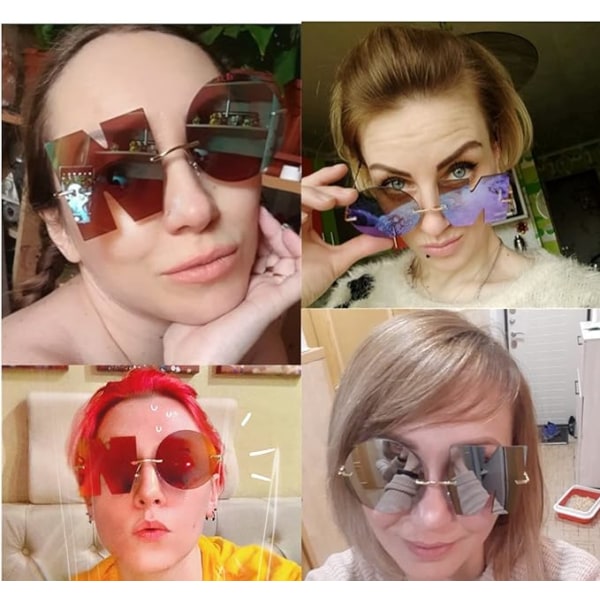 Letter NO Party Rimless Uregelmæssigt Design Solbriller Til Mænd/Kvinder