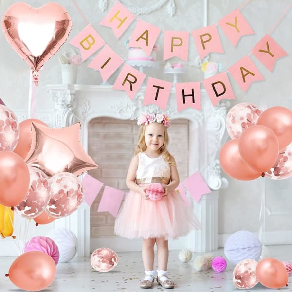 4 fødselsdagspigeballon, rosa guld ballon 4, rosa guld 4 år Ol