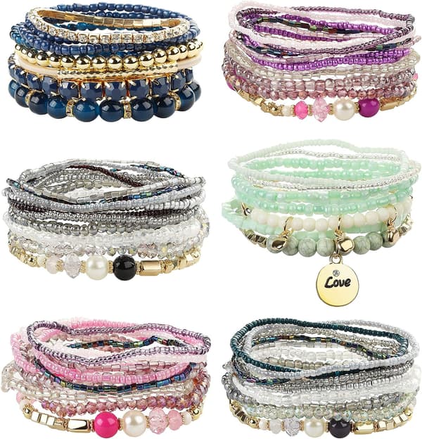 Bohemian Stackable Perle Armbånd til Kvinder Stretch Multilayered