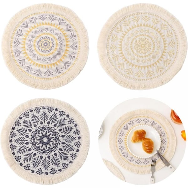 （3 stykker） Boho runde underlag, vaskbare Boho runde underlag, Boho C