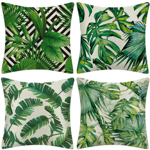 4 Waterproof Green Tropical Plant Pattern Sofa Pillow Case for Pa